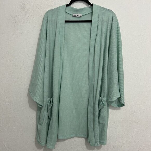 GRACE KARIN Green Lightweight Oversized Cardigan Sweater Waffle Knit Long Sz XL - Picture 2 of 10
